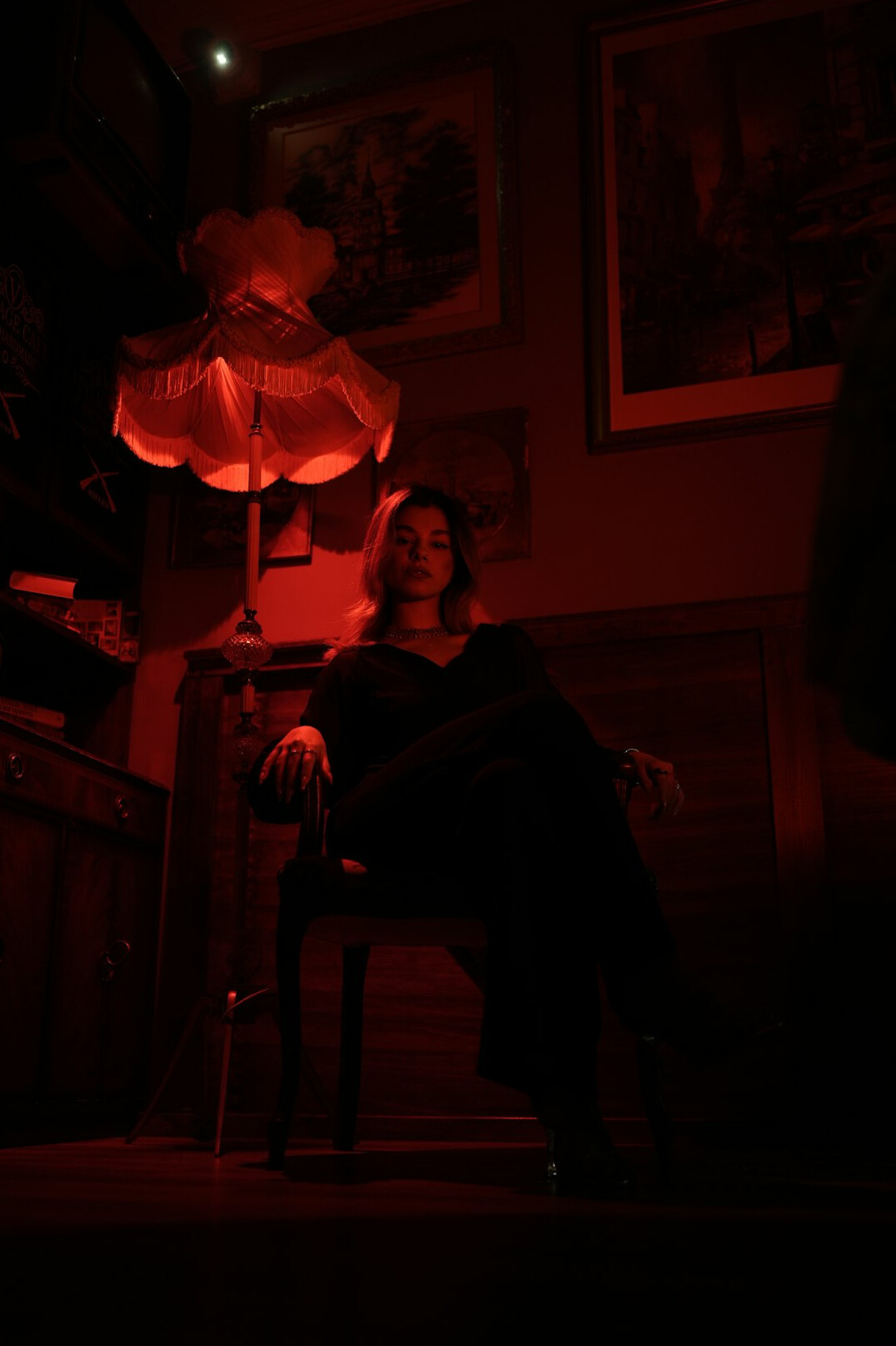 detective searching clues in dark room