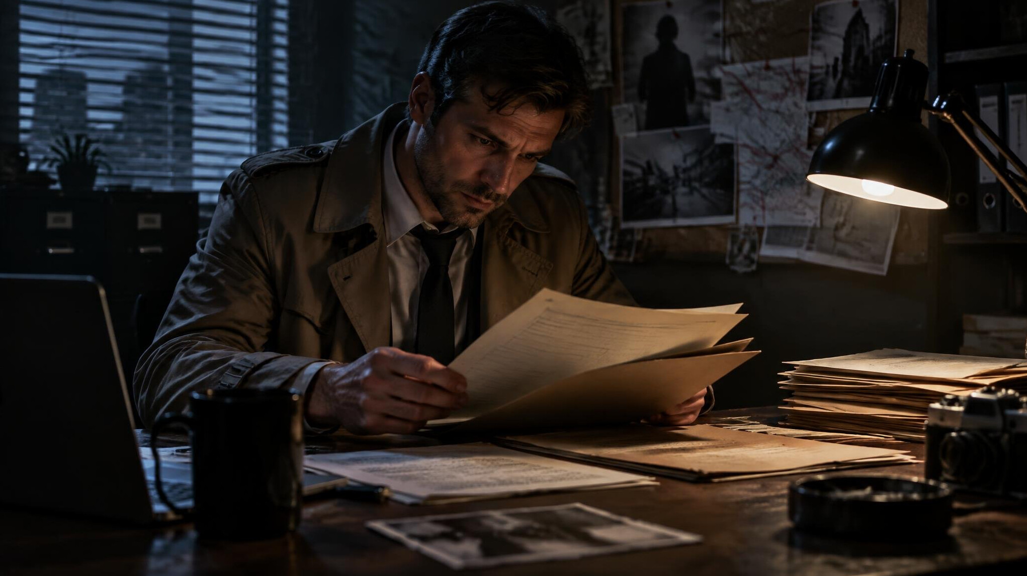 private investigator examining documents